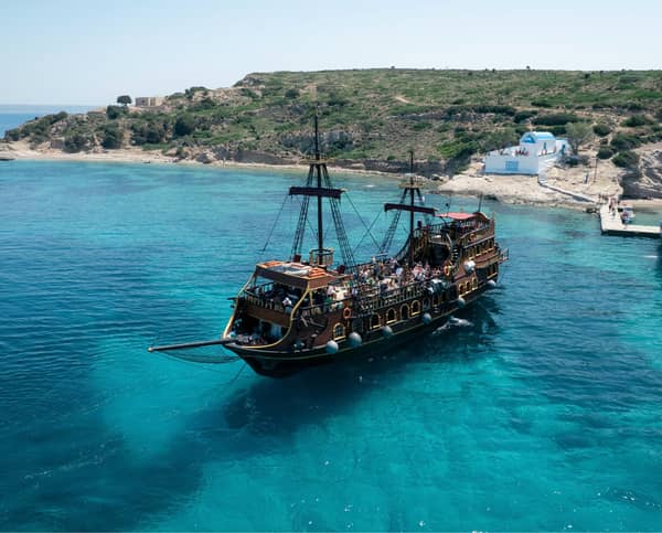 Pirate Ship Plati Bay Turquoise Water